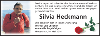 Traueranzeige von Silvia Heckmann von Odenwälder Echo
