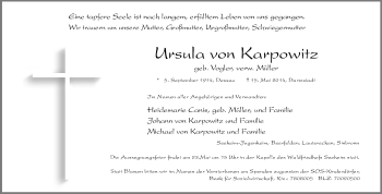 Traueranzeige von Ursula von Karpowitz von Echo-Zeitungen (Gesamtausgabe)