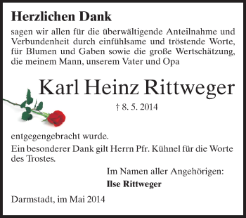 Traueranzeige von Karl Heinz Rittweger von Echo-Zeitungen (Gesamtausgabe)