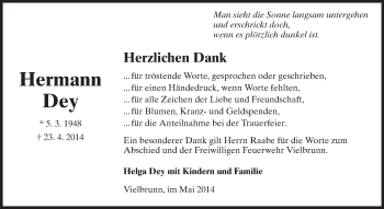 Traueranzeige von Hermann Dey von Odenwälder Echo