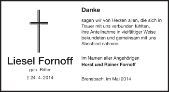 Traueranzeige von Liesel Fornoff von Echo-Zeitungen (Gesamtausgabe)