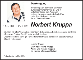 Traueranzeige von Norbert Kruppa von Odenwälder Echo