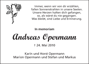 Traueranzeige von Andreas Opermann von Echo-Zeitungen (Gesamtausgabe)