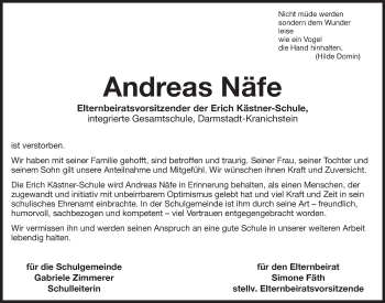 Traueranzeige von Andi Näfe von Echo-Zeitungen (Gesamtausgabe)