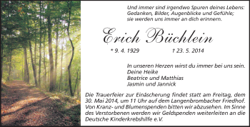 Traueranzeige von Erich Büchlein von Echo-Zeitungen (Gesamtausgabe)