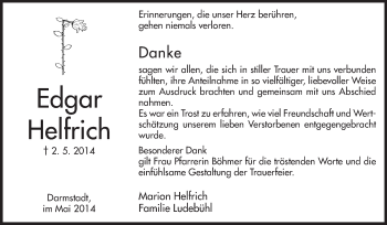 Traueranzeige von Edgar Helfrich von Echo-Zeitungen (Gesamtausgabe)