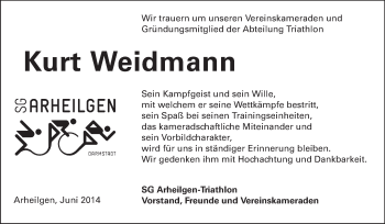 Traueranzeige von Kurt Weidmann von Echo-Zeitungen (Gesamtausgabe)