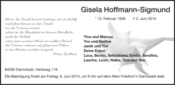 Traueranzeige von Gisela  Hoffmann-Sigmund von Echo-Zeitungen (Gesamtausgabe)