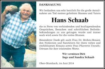 Traueranzeige von Hans Schaab von Starkenburger Echo