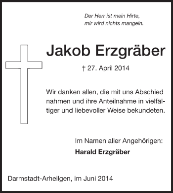 Traueranzeige von Jakob Erzgräber von Echo-Zeitungen (Gesamtausgabe)