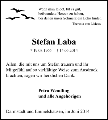 Traueranzeige von Stefan Laba von Echo-Zeitungen (Gesamtausgabe)