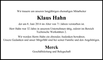 Traueranzeige von Klaus Hahn von Echo-Zeitungen (Gesamtausgabe)