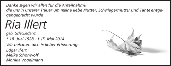 Traueranzeige von Ria Illert von Echo-Zeitungen (Gesamtausgabe)