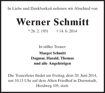 Traueranzeige von Werner Schmitt von Echo-Zeitungen (Gesamtausgabe)