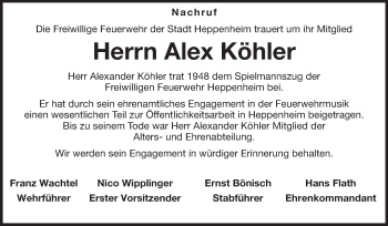 Traueranzeige von Alex Köhler von Starkenburger Echo