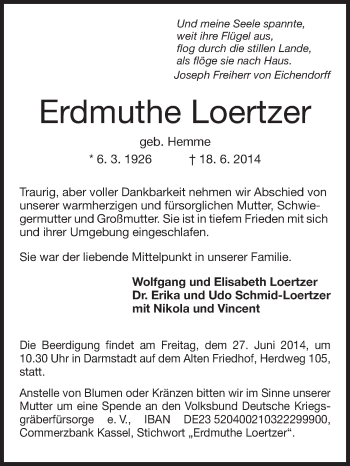 Traueranzeige von Erdmuthe Loertzer von Echo-Zeitungen (Gesamtausgabe)