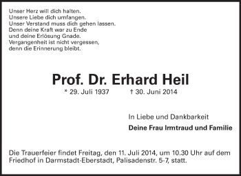 Traueranzeige von Erhard Heil von Echo-Zeitungen (Gesamtausgabe)