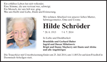 Traueranzeige von Hilde Schröder von Echo-Zeitungen (Gesamtausgabe)
