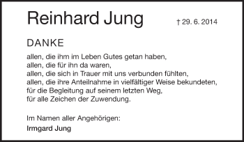 Traueranzeige von Reinhard Jung von Echo-Zeitungen (Gesamtausgabe)