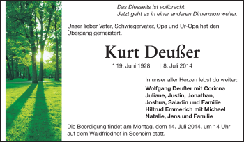 Traueranzeige von Kurt Deußer von Echo-Zeitungen (Gesamtausgabe)