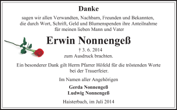 Traueranzeige von Erwin Nonnengeß von Odenwälder Echo