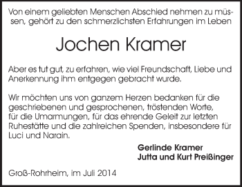 Traueranzeige von Jochen Kramer von Echo-Zeitungen (Gesamtausgabe)