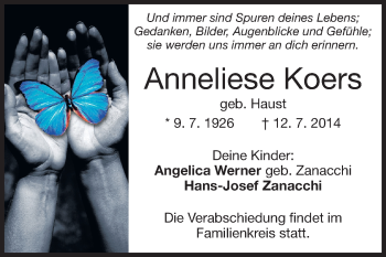 Traueranzeige von Anna-Elisabeth KOERS von Echo-Zeitungen (Gesamtausgabe)