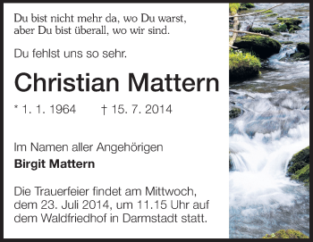Traueranzeige von Christian Mattern von Echo-Zeitungen (Gesamtausgabe)