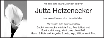Traueranzeige von Jutta Hetzenecker von Echo-Zeitungen (Gesamtausgabe)