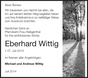 Traueranzeige von Eberhard Wittig von Rüsselsheimer Echo, Groß-Gerauer-Echo, Ried Echo