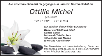 Traueranzeige von Ottilie Michel von Echo-Zeitungen (Gesamtausgabe)