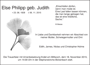 Traueranzeige von Else Philipp von trauer.echo-online.de