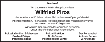Traueranzeige von Wilfried Piros von Echo-Zeitungen (Gesamtausgabe)