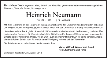 Traueranzeige von Heinrich Neumann von Echo-Zeitungen (Gesamtausgabe)
