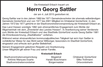 Traueranzeige von Georg Sattler von Odenwälder Echo
