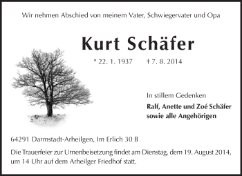 Traueranzeige von Kurt Schäfer von Echo-Zeitungen (Gesamtausgabe)