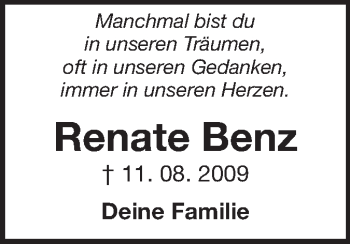 Traueranzeige von Renate Benz von Echo-Zeitungen (Gesamtausgabe)
