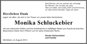 Traueranzeige von Monika Schluckebier von Rüsselsheimer Echo, Groß-Gerauer-Echo, Ried Echo