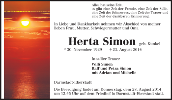 Traueranzeige von Herta Simon von Echo-Zeitungen (Gesamtausgabe)