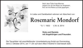 Traueranzeige von Rosemarie Mondorf von Echo-Zeitungen (Gesamtausgabe)