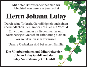 Traueranzeige von Johann Lulay von Starkenburger Echo, Bergsträßer Anzeiger