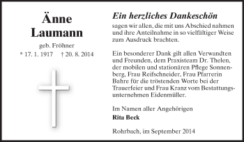 Traueranzeige von Änne Laumann von Echo-Zeitungen (Gesamtausgabe)