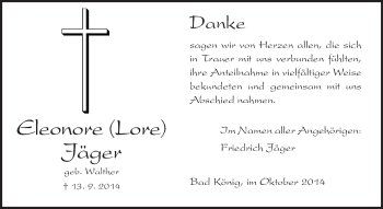 Traueranzeige von Eleonore Jäger von Odenwälder Echo