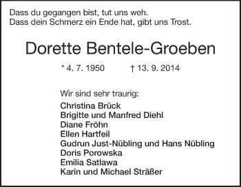 Traueranzeige von Dorette Bentele-Groeben von Echo-Zeitungen (Gesamtausgabe)