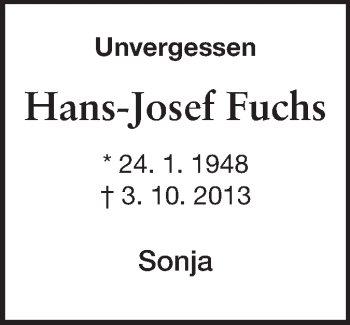 Traueranzeige von Hans-Josef Fuchs von Echo-Zeitungen (Gesamtausgabe)