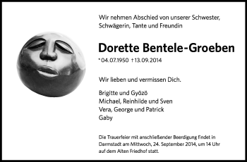 Traueranzeige von Dorette Bentele-Groeben von Echo-Zeitungen (Gesamtausgabe)
