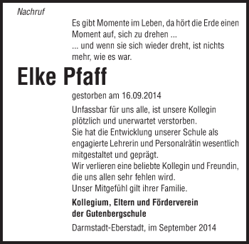 Traueranzeige von Elke Pfaff von Echo-Zeitungen (Gesamtausgabe)