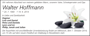 Traueranzeige von Walter Hoffmann von Rüsselsheimer Echo, Groß-Gerauer-Echo, Ried Echo