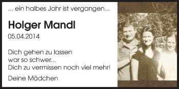 Traueranzeige von Holger Mandl von Odenwälder Echo