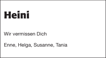 Traueranzeige von Heinrich Heini Hausmann von Echo-Zeitungen (Gesamtausgabe)